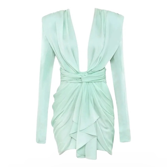 House of CB Green dress with Silky Fabric and Elegant Draping - Picture 1 of 8